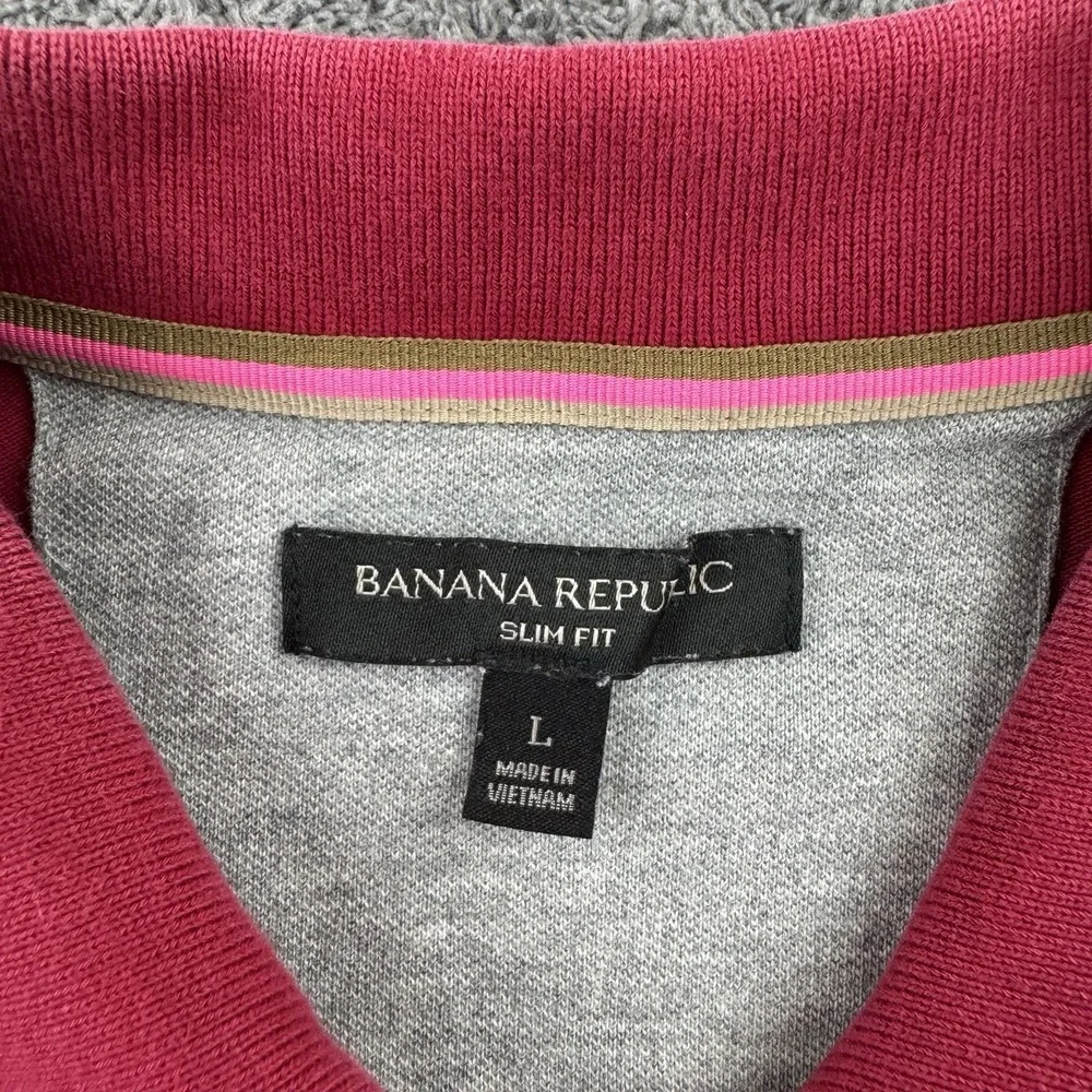 Banana Republic Polo Shirt Mens L Red Slim Fit Pique Elephant Logo Preppy